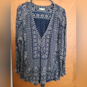 Lucky Brand Womens Navy Blue Print Top